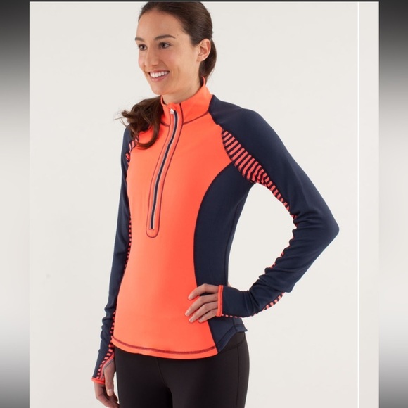 Lululemon Run: U-Turn Pullover 1/2 Zip Top-Orange/Navy Blue-Women Size 8 - Picture 1 of 11